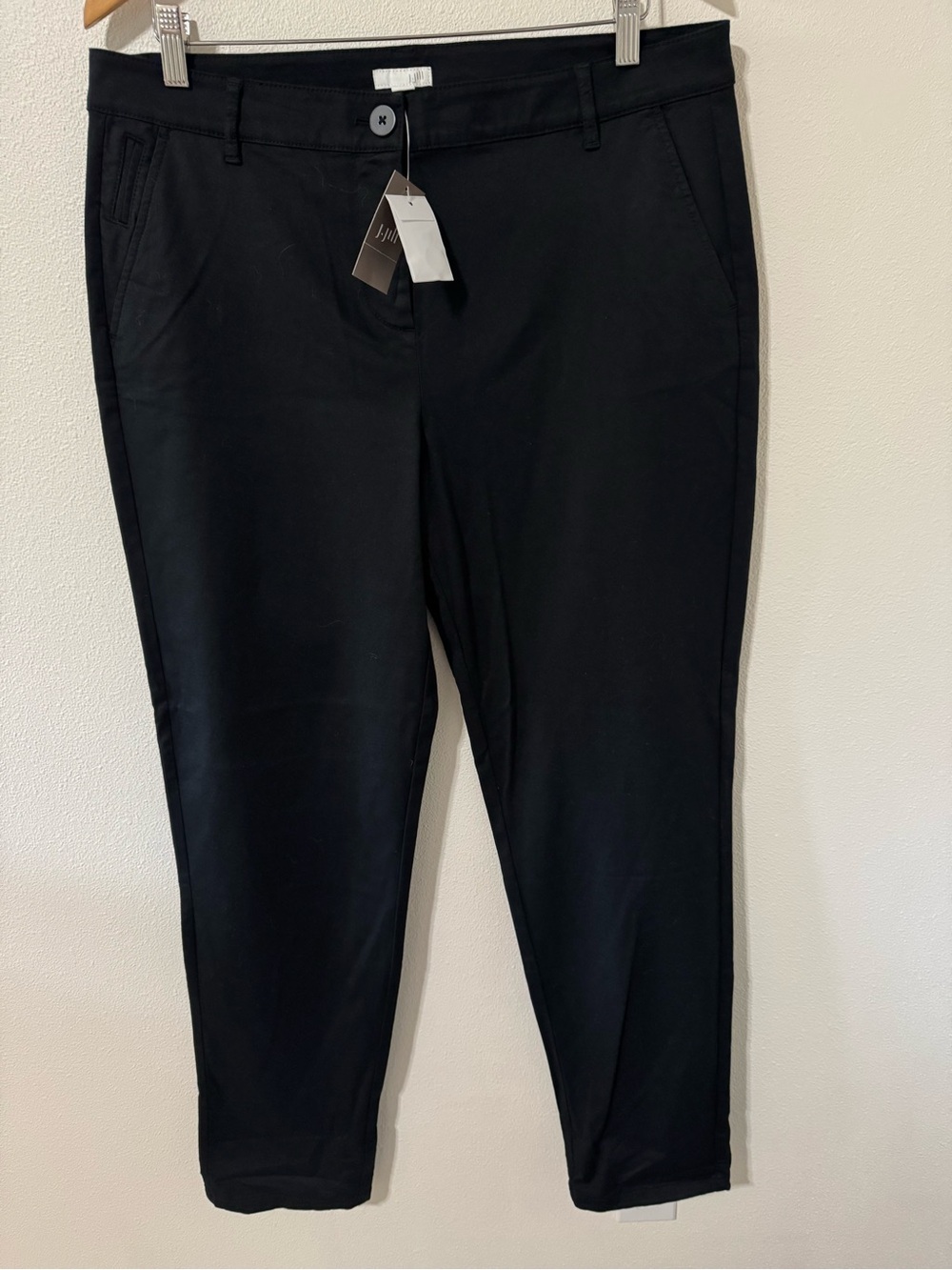 J Jill Stretch Cotton Straight Tapered Leg Trousers Black Career NWT-14